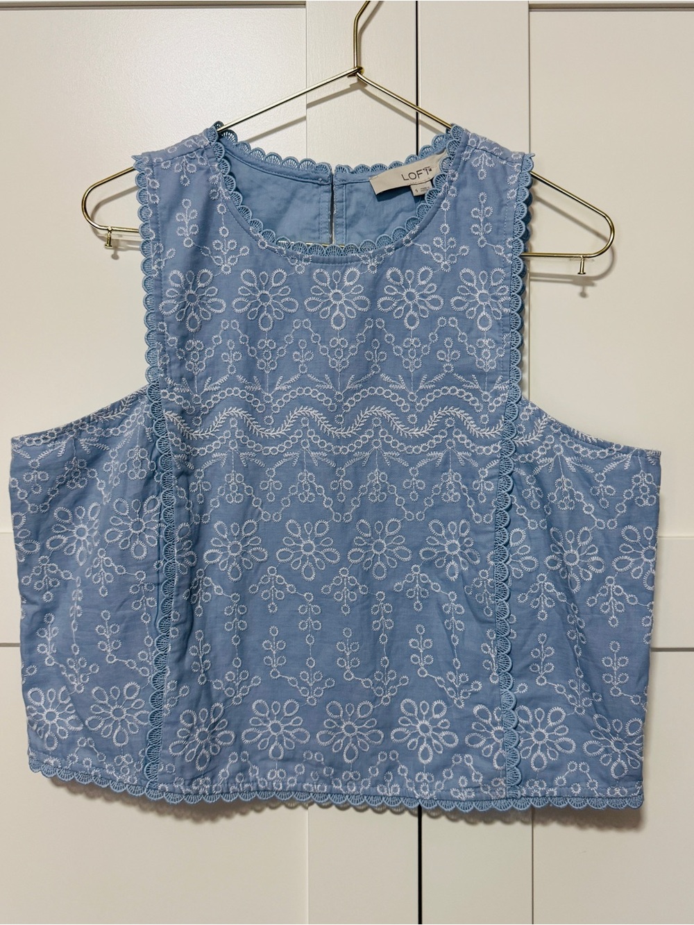 LOFT Blue Sleeveless Eyelet Embroidered Tank